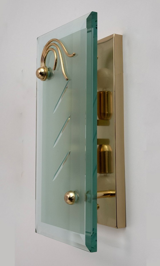 Image 1 of Paar moderne italienische Kristall- und Messingleuchten aus der Mid Century-Periode, 1970er Jahre