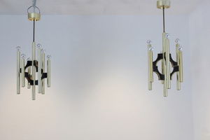 2x gaetano sciolari brass and black chandeliers
