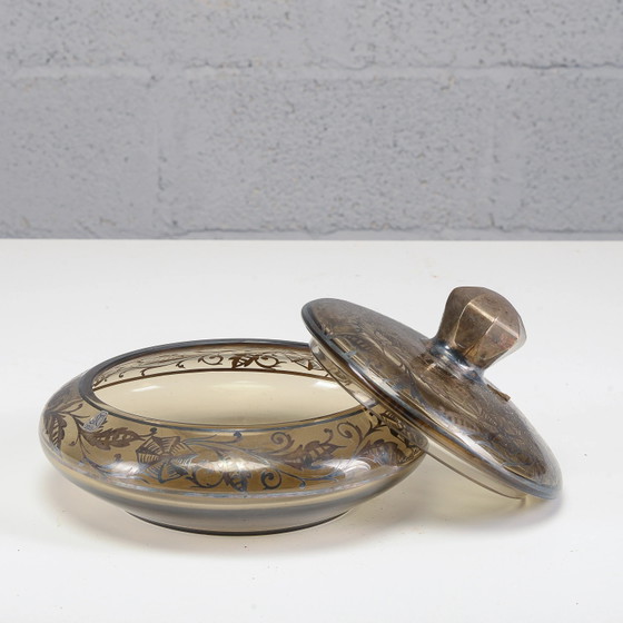 Bowl with glass lid and silver decorations (photo 2 of 7)