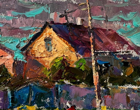 Image 1 of Original Oil Painting Rural Life Landscape On a Village Street