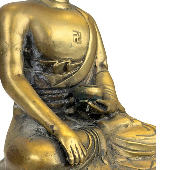 Gilded Medicine Buddha on Lotus Throne – Tibetan Style Bronze Sculpture (photo 11 of 11)