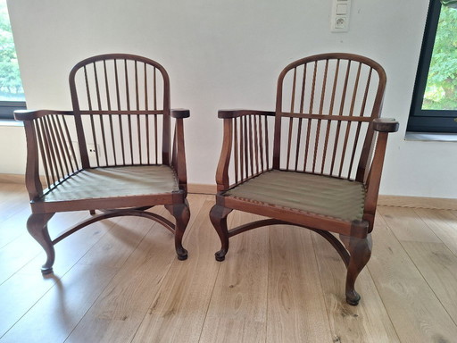 2x Fauteuil en acajou avec peinture ancienne