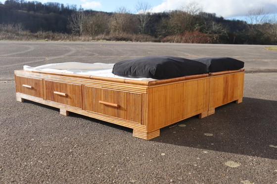 Image 1 of Vintage rattan bed by Audoux Minet