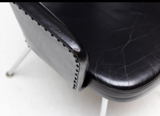 Image 1 of Set of 4 Saarinen Executive Armchairs for Knoll in Black Leather