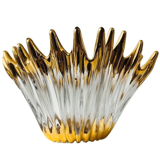 Image 1 of Cuenco de cristal soplado de mediados de siglo, bañado en oro, Cofrac Art Verrier, década de 1960