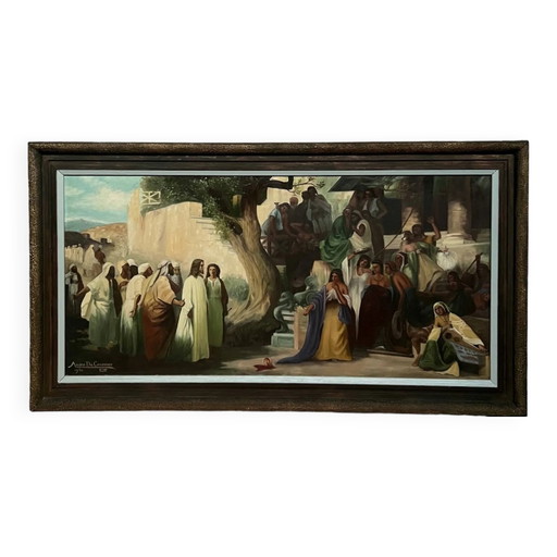 A. De Cramer. Groot schilderij. "Bijbelse scène" – schilderijen tekeningen, Canvas