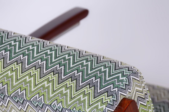 Gerestaureerde art-deco fauteuil, beuken, sparren, walnoot, chroom, Tsjechisch, jaren 1930 – Textile, Wood (photo 9 of 14)