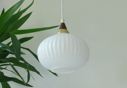 Vintage hanging lamp Danish design opal glass lamp teak 60s 70s
