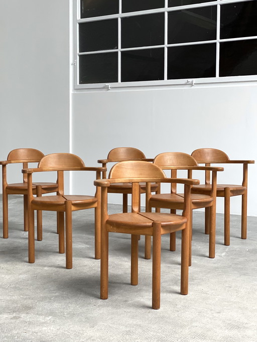 6X Rainer Daumiller design alder wood dining chairs, Denmark 1980s