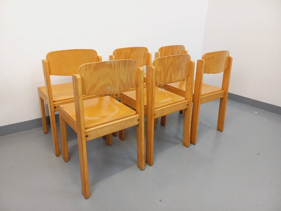 Image 1 of Set of 6 minimalist vintage beechwood chairs from the 70s and 80s