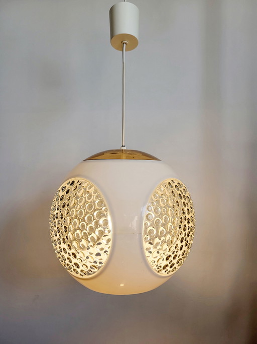 Space age pendant lamp, Bug eye, Massive, white, Belgium, 1970s