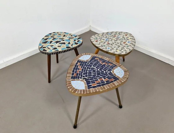 Table porte-plantes mosaïque Mid-Century (2), Laiton, Mid Century Modern (photo 6 sur 8)
