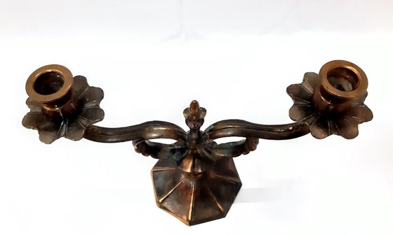 Image 1 of Vintage bronze double candle holder