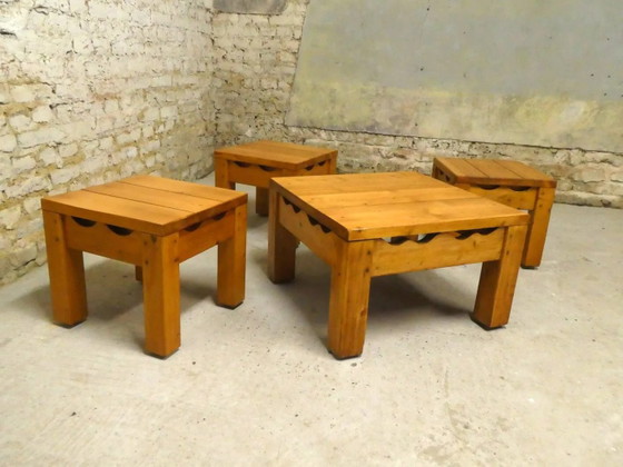 pine living room set, 1980 – Coffee tables, Wood, Vintage (photo 5 of 10)