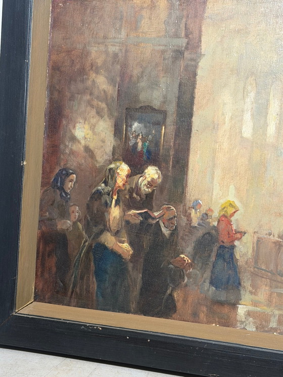 Antique Church Interior - Oil on Canvas - Signed – Paintings & Drawings (photo 3 of 7)