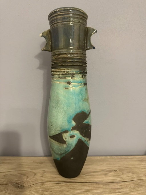 Vase Raku unique en céramique, fait main - poterie d'atelier avec marque du créateur – beeldhouwkunst, Ceramic