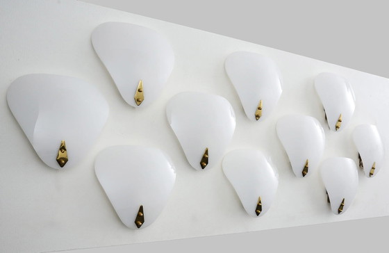 Driehoekige wandlampen van acryl en messing, Wit, Vintage (foto 8 van 9)