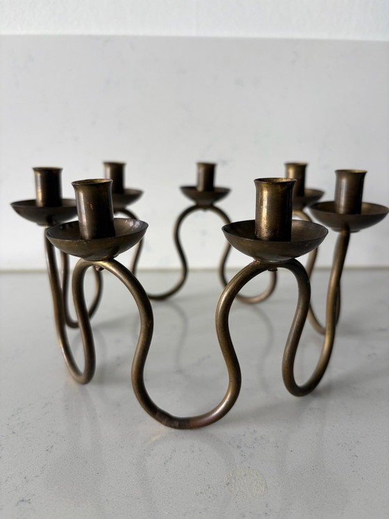 Portacandele vintage in ottone Lars Holmström, Arvika, 1950, Marrone (foto 3 di 8)