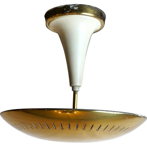 Lampada da soffitto vintage in ottone e lacca di Lumi Milano, Italia, anni '50