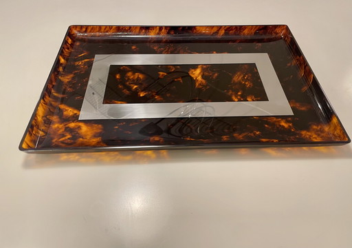 edles lucite schildpatt Tablett mit silbernen Details B.B. Genova