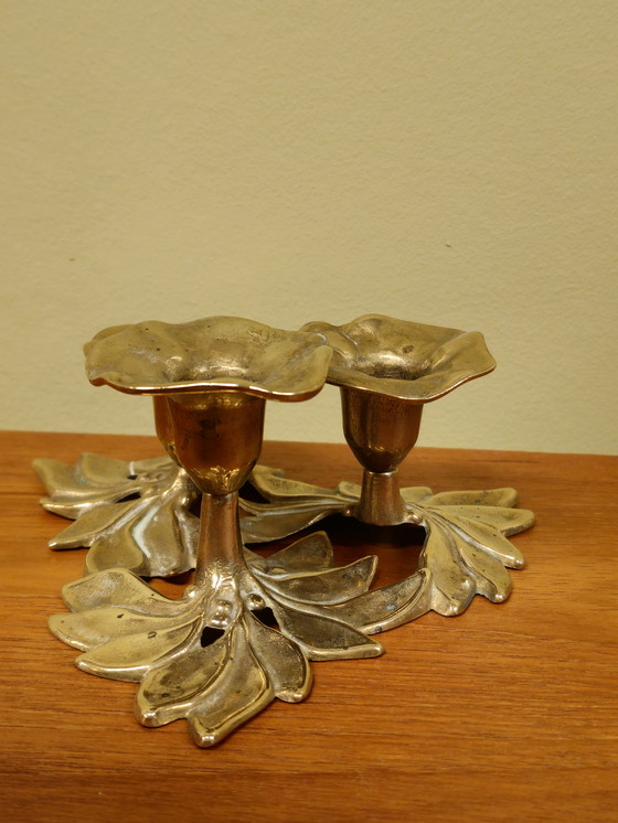 Image 1 of Vintage Brass Art Nouveau Candlestick Candle Holder