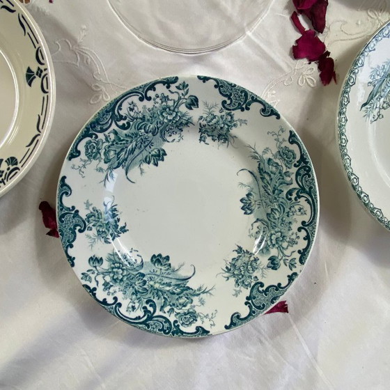 Image 1 of Set of 6 mismatched antique earthenware plates from Badonviller Saint Amand Amandinoise