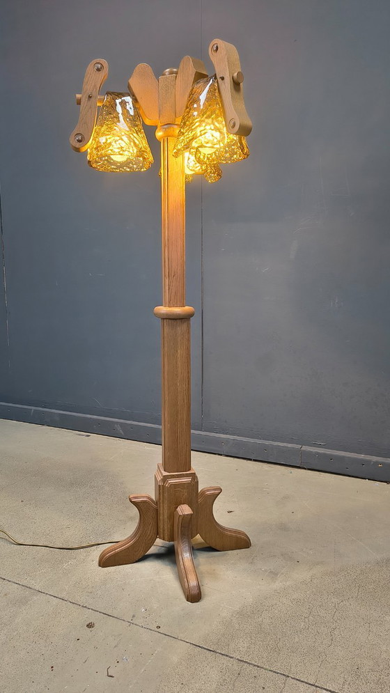 Image 1 of Lampadaire rustique en chêne et verre de Murano, années 1960