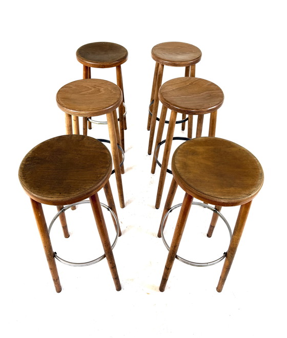 Image 1 of Set di 6 sgabelli da bar brutalisti anni '60