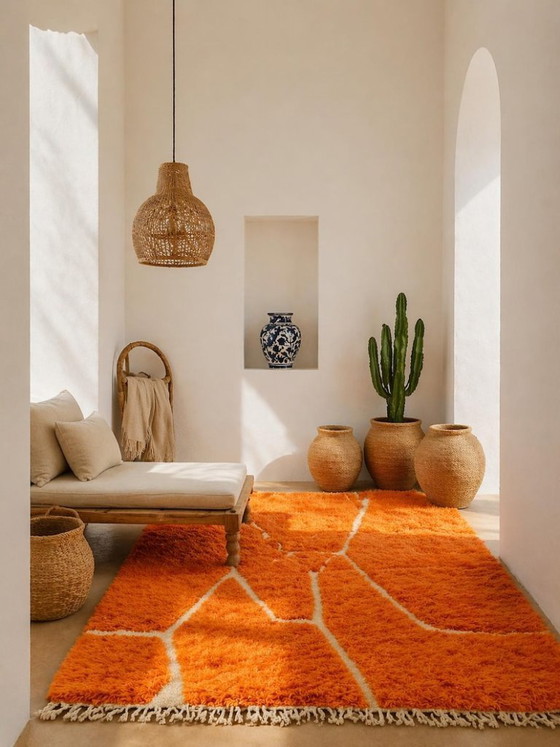 Image 1 of Marokkaans Mrirt-tapijt, handgemaakt van wol, 3x2 meter, op maat gemaakt, oranje Berber-tapijt, luxe dikke wollen vloerkleed