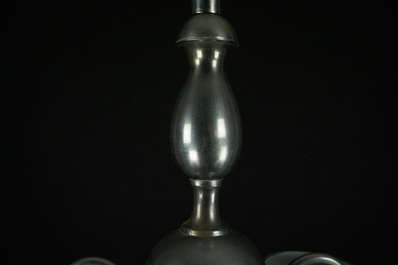 Image 1 of Araña Art Decó italiana de latón niquelado y cristal esmerilado, años 30