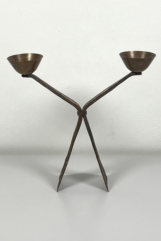 Image 1 of Brutalist bronze candlestick