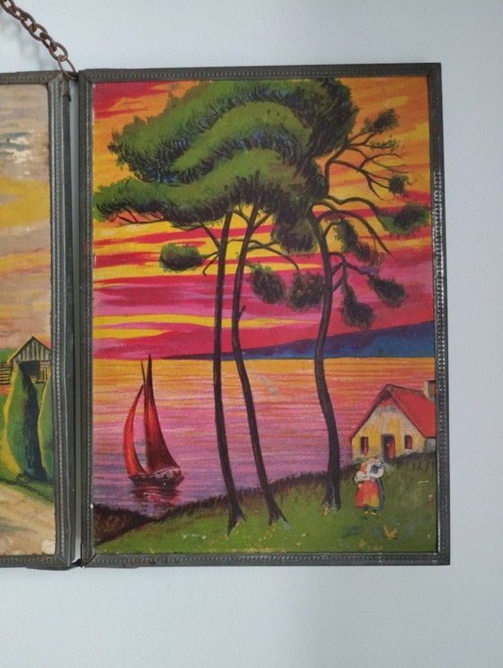 Image 1 of Antiguo espejo de barbero tríptico pequeño