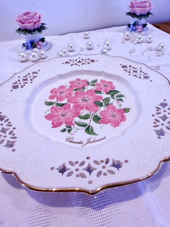 Image 1 of Vintage Crown Davenport Porcelain Plate Set – 6 Floral Decorative Plates – Shabby Chic Cottage Style