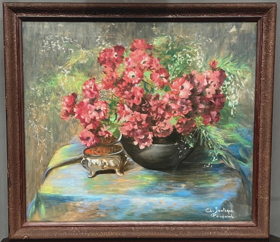 Christine Fonteyne Poupaert ( ) still life with flowers. – Paintings & Drawings, Canvas (photo 3 of 8)