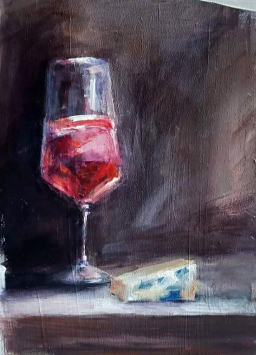 Original Acrylic Painting Contemporary Art Still Life Wine Armand Rose – schilderijen tekeningen, Mdf