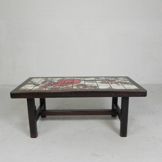 Image 1 of Mesa de azulejos Vallauris, firmada "dan" con la imagen de un pájaro fantástico, década de 1960.