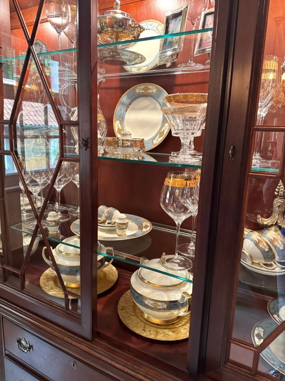 Exclusieve klassieke eetkamer set – Massief mahonie – Uitschuifbare tafel met 10 stoelen + vitrinekast (photo 7 of 19)