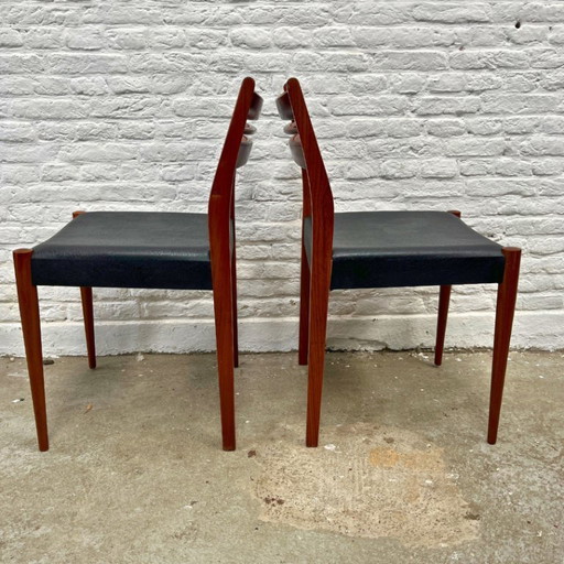 2 sedie da pranzo in teak - similpelle nera - metà secolo