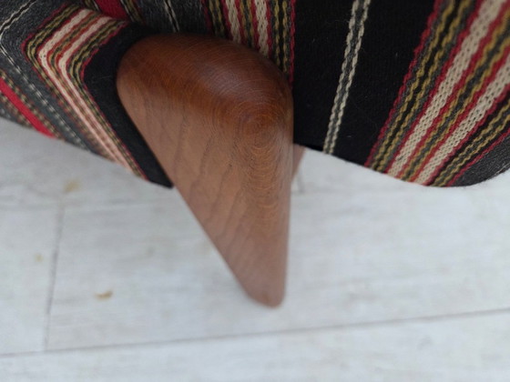 Image 1 of Anni '60, poltrona svedese, tessuto di lana a righe, legno di quercia, legno di teak.