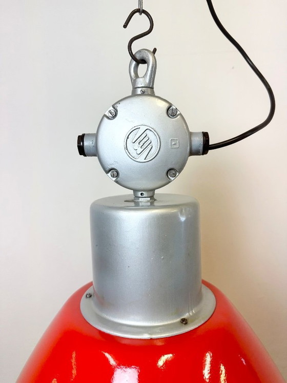 Image 1 of Large Red Painted Industrial Factory Lamp from Elektrosvit, 1960s