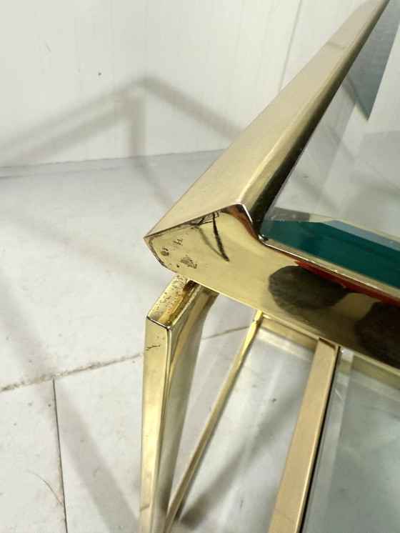 Image 1 of Mesa consola de latón y cristal, años 70