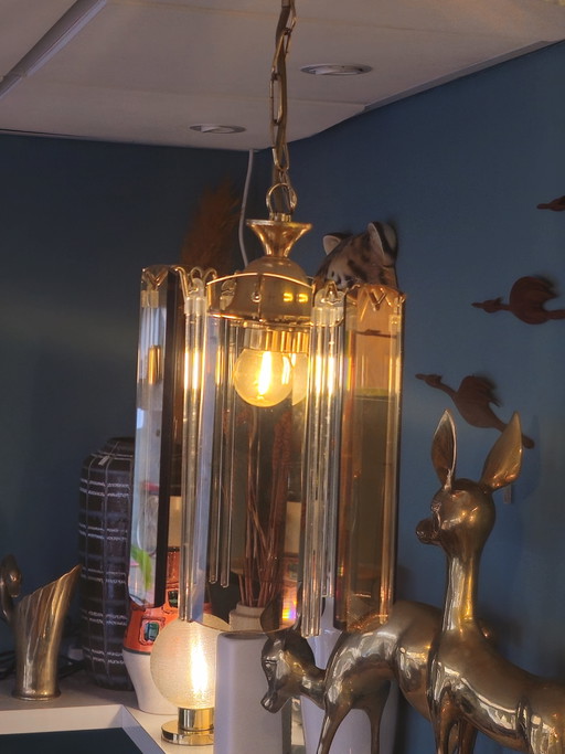 Vintage Platen Kroonluchter Hanglamp Lamp Rookglas Jaren 70 Platenlamp – hanglampen, Brass