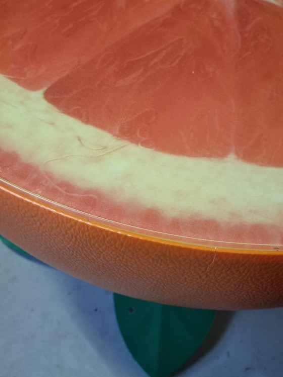 Image 1 of Tavolo vintage arancione con piano in vetro e gambe in metallo, Mid Century, Spaceage