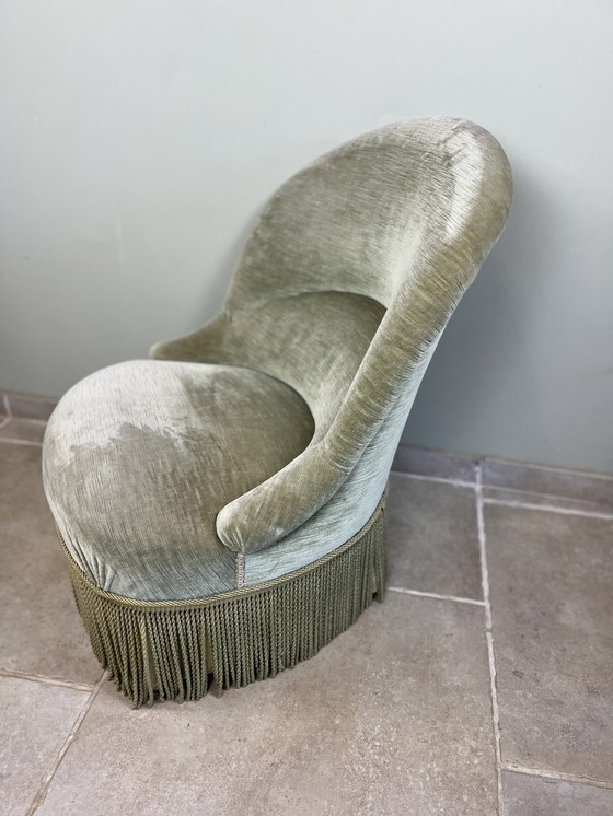 Image 1 of Amandelgroene fluwelen paddenstoelfauteuil