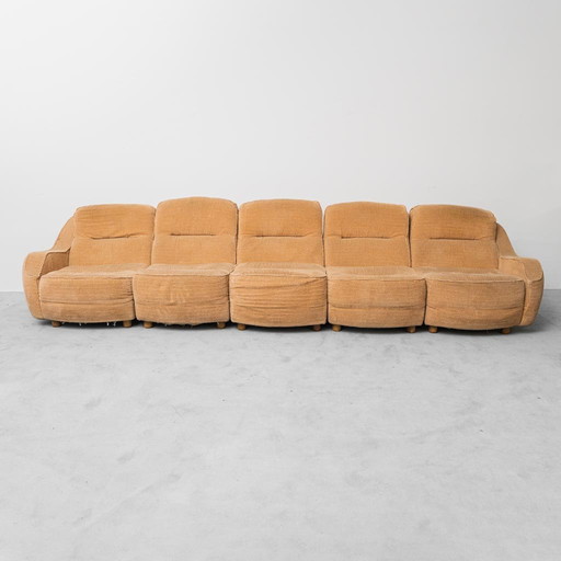 DIVANO MODULARE 5 POSTI IN TESSUTO MARRONE ANNI ’70 VINTAGE MODERNARIATO