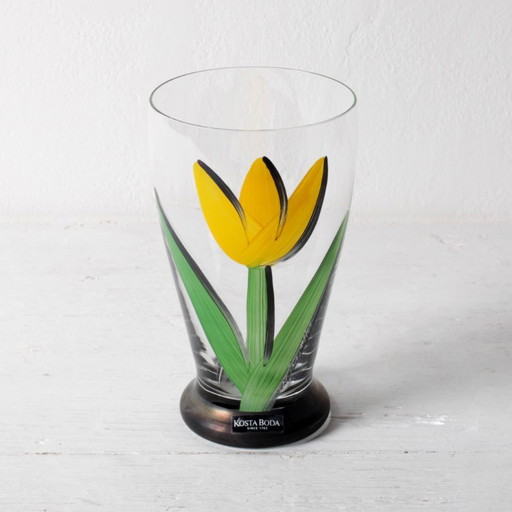 Tulp Kristalglas / Gele Tulp Bloem Waterglas Kosta Boda door Ulrica Hydman Vallien / Zweden / 1991