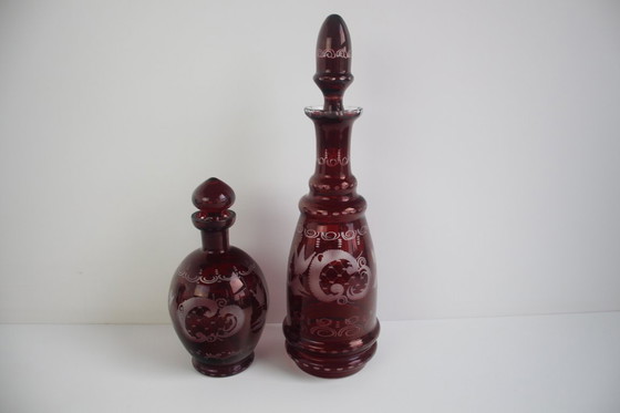 Image 1 of Antique Set of 36 pieces of Artistic cut Ruby red glass, Egermann, 1950's. 