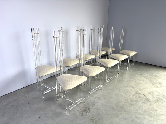 Sedie da pranzo in ottone e lucite, set di 10 - anni '70 – Plexiglass, Textile (photo 14 of 17)