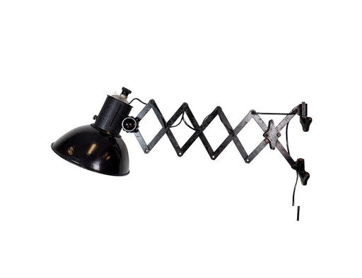 Industrial Black Enamel Scissor Wall Lamp, 1950s