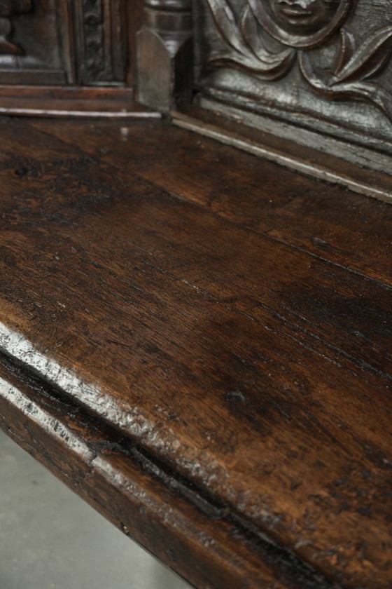 Panca da Ingresso Unica, Probabilmente Italiana, con Elementi del XVII e XVIII Secolo, Bellissime Sculture (photo 11 of 13)